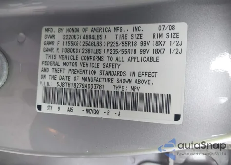 2009 Acura Rdx z USA, uszkodzony, nr VIN 5J8TB18279A003781